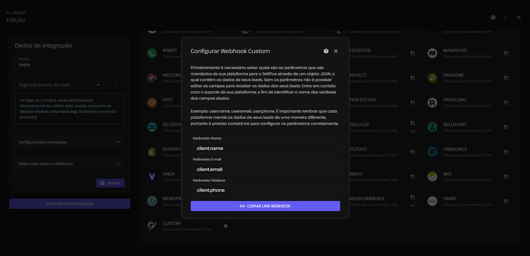 Webhook customizado SellFlux